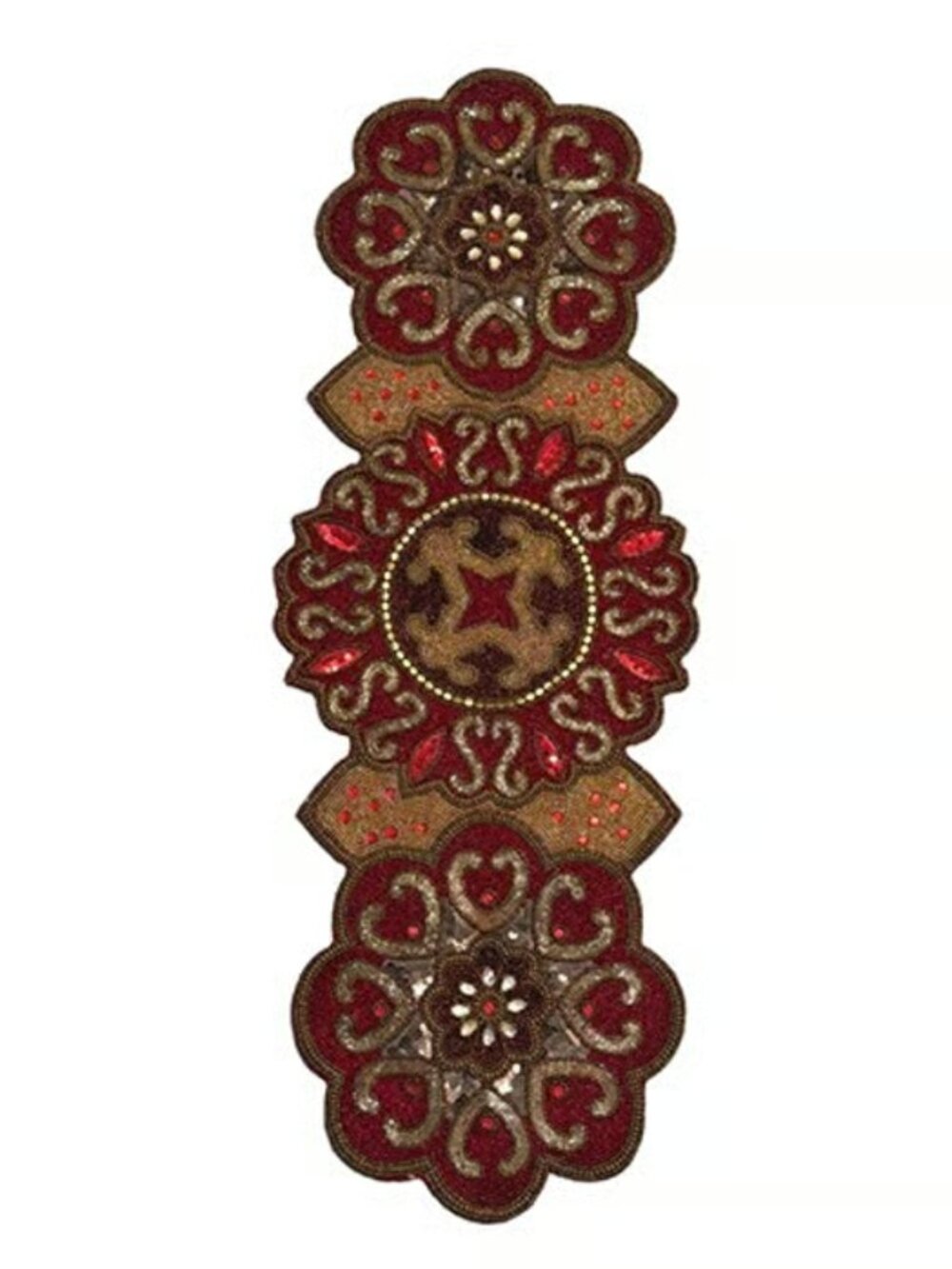 Pier 1 Imports Made In India Handmade Beaded Table Runner Red Gold 36"L×13"W